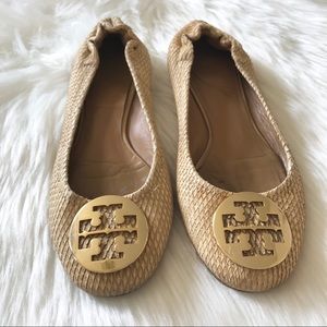 Tory Burch snake textured reva flat